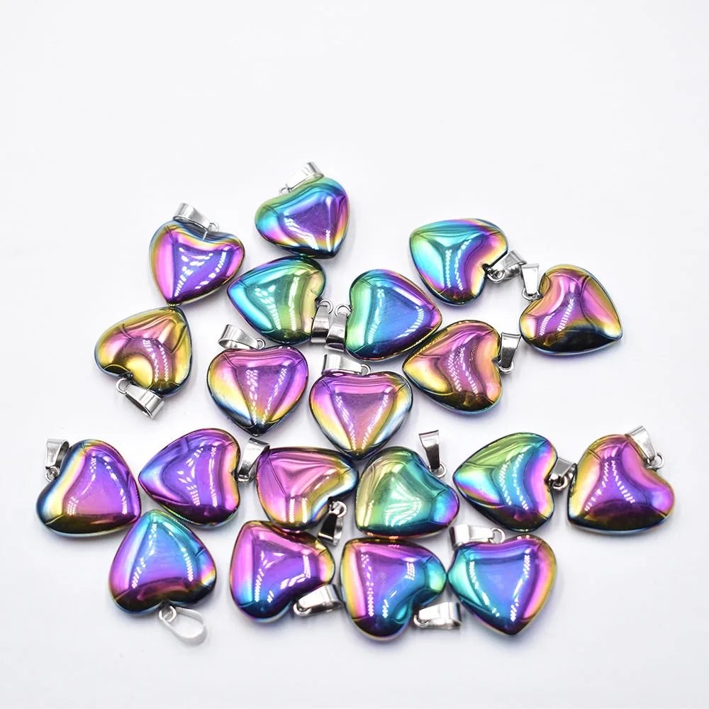 Herzförmige Steinanhänger 20mm Großhandel 20/Stück Charms Naturstein bunt Für DIY Schmuckherstellung Damengeschenk kostenloser Versand – Detail 2