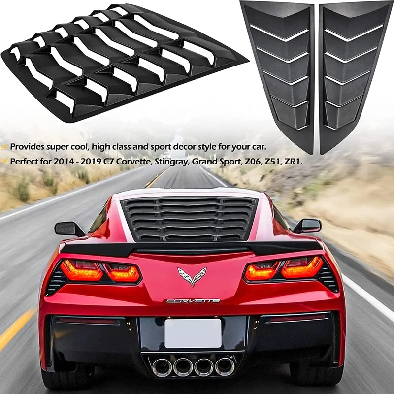 Rear+Side Window Louver for C7 Corvette Stingray Grand Sport Z51 Z06 ZR1 2014 - 2019 Windshield Sun Shade Cover -ABS Matte Black