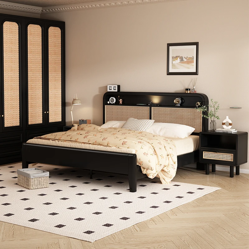 

Nordic Vintage Beds Solid Wood Bedroom French Double Beds Queen Black Headboards Somieres Y Marcos De Cama Bedroom Furniture