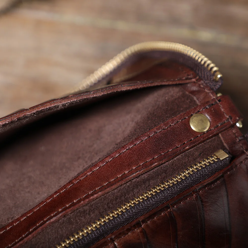 S.WORKER Klassische Geldbörse aus Vollnarbenleder, Vintage Echtleder-Portemonnaie, Große Kapazität Kartenhalter – Detail 13