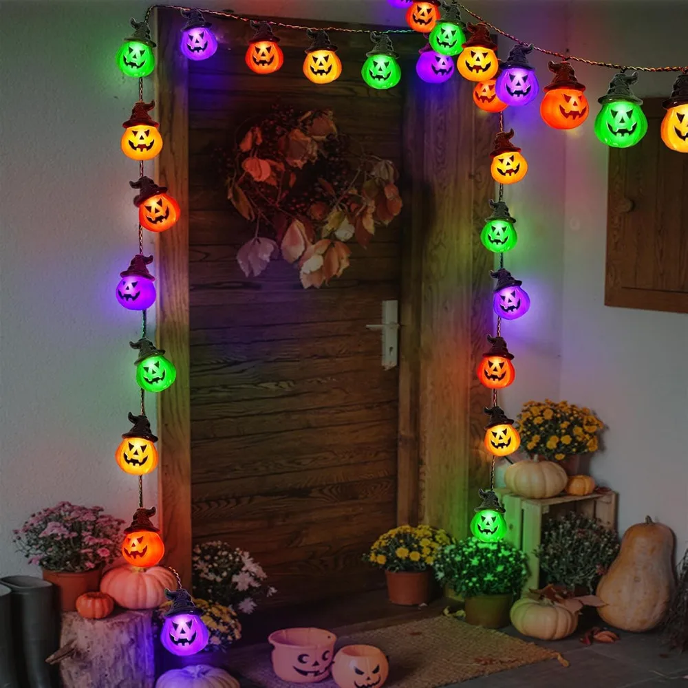 Upgraded Solar Halloween Lights Outdoor Pumpkin String Lights Waterproof Halloween Lights for Garden Patio Landscape Multicolor
