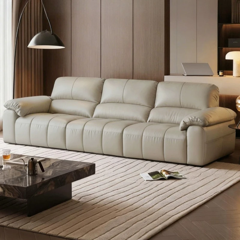 Modern Simple First Layer Cowhide Leather Sofa Light Luxury Straight Row Black Living Room Sofas And Seating Home Furniture