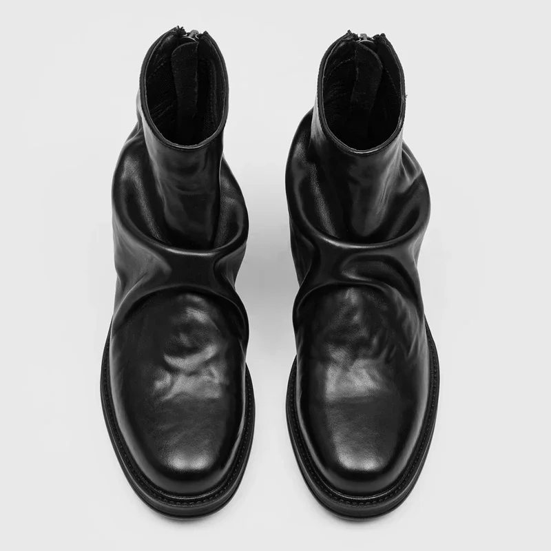Hot-Selling Leather Boots for Men Fad Square Toe Drape Casual Chelsea Boot British High-end Cool High Top Men Boots Botas Hombre