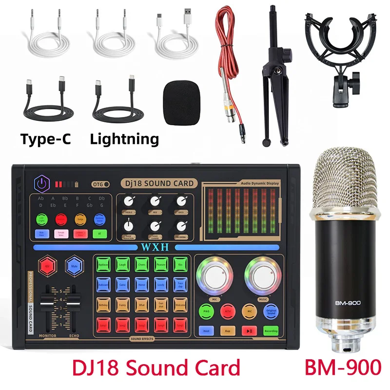 

Noise Reduction BM900 Microphone DJ18 Sound Card Studio Mixer Singing Voice Live streaming exclusive set Phone Computer Record