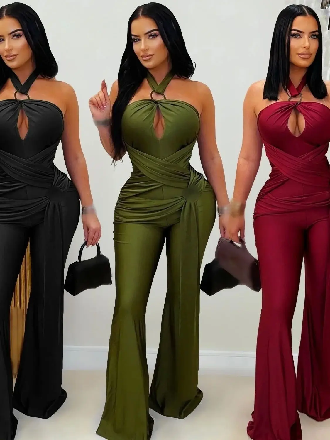 

Street Sle Wide Leg Hanging Ne Jumpsuit Svel Bodysuit Hollow out Design mid Waist ort Pants Polyester Fiber