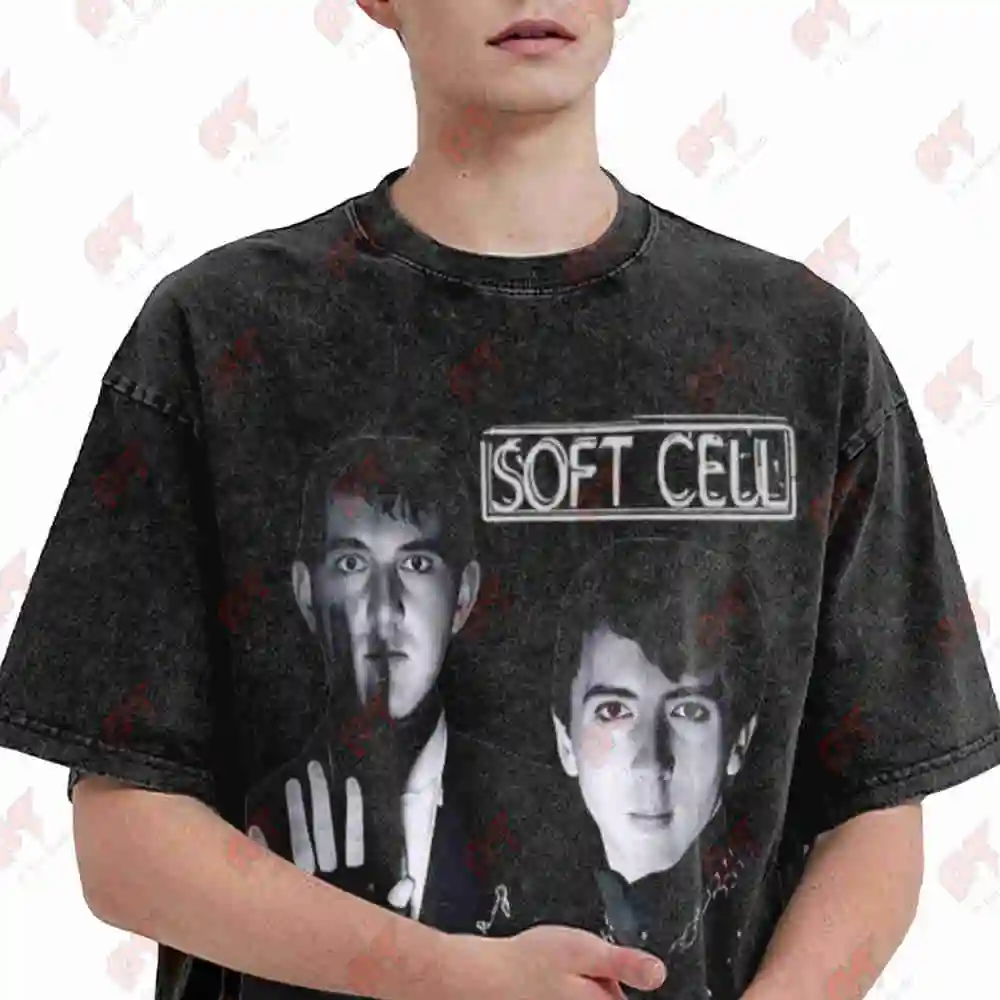 Soft Cell Synthpop New Wave Logo Vintage Washed Tee Pure Cotton T-Shirt