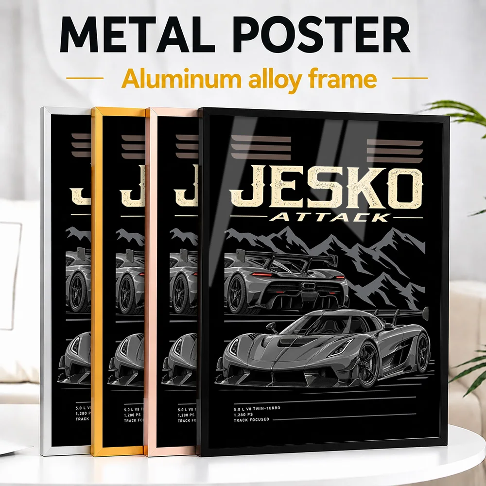 Swedish Jesko Attack Graphite Grey Supercar Metal Poster With Aluminum Alloy Frame Customized Exotic Speed Wall Art For Showroom