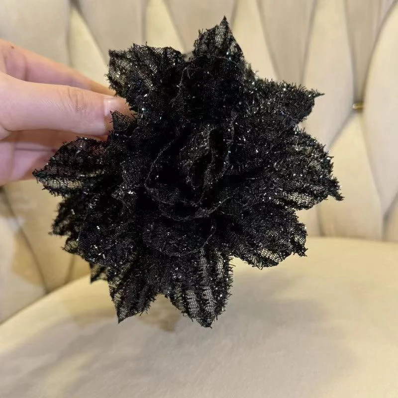 Preto malha flor cabelo garra para mulheres, moda, tubarão, rabo de cavalo, cocar, temperamento, headwear, acessórios