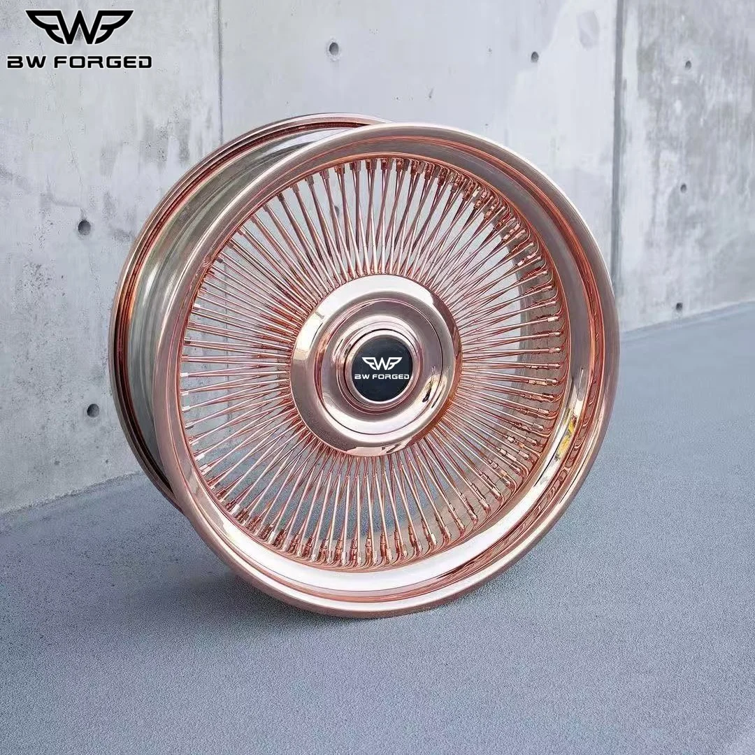 BW for Forged Custom Wheels 17 18 19 20 21 22 23 24inch Gold Spoke Wire Wheels Rims Staggered Chrome Wire Wheels for Dayton 100