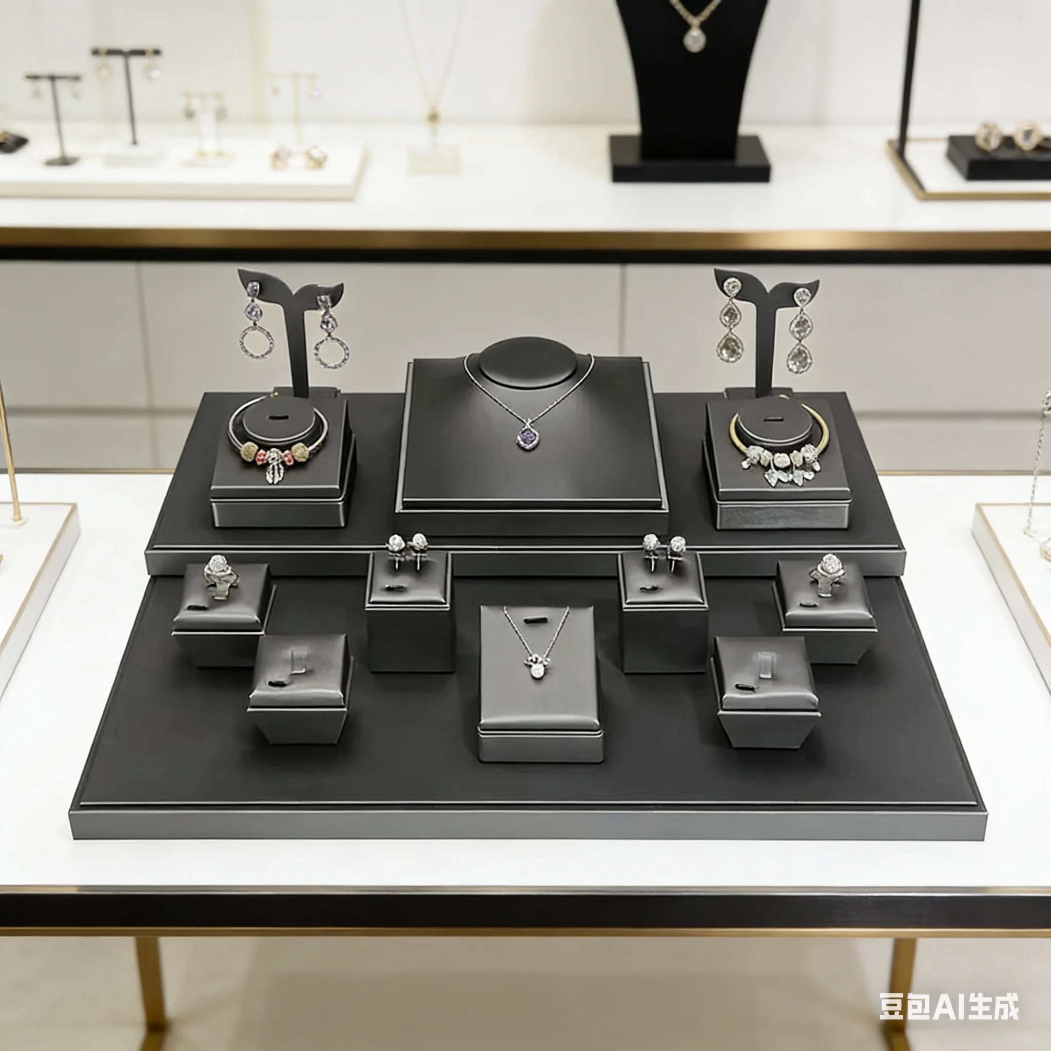 

Dark Gray Brushed Leather Jewelry Display Stand Holder Organizer for Rings Earrings Necklaces Bracelets Pendants Storage