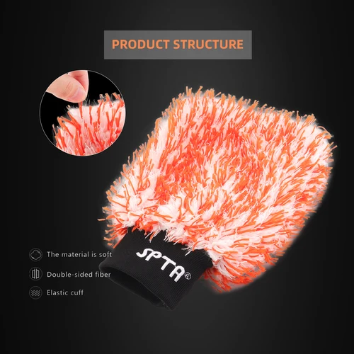 Imagen 2 del producto (Venta única) 1 guante de lavado de coches SPTA, guantes de lavado de microfibra, para lavado efectivo, lavable a máquina, sin pelusa, sin arañazos