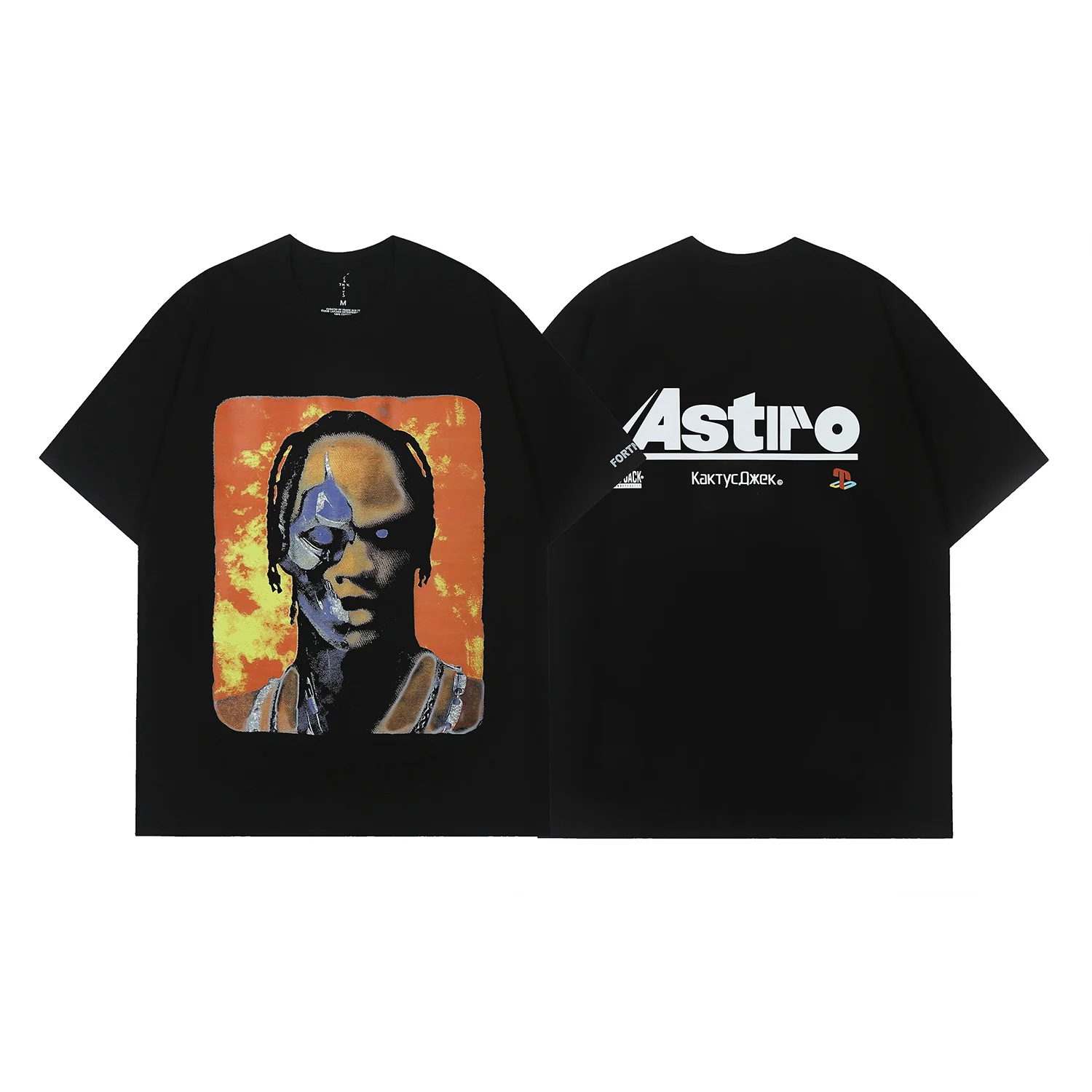 Loose Fit Pure Cotton Short Sleeve T-Shirt Scary Face Tour High Street Hip Hop Summer Casual Youthful Printed round Neck Tee