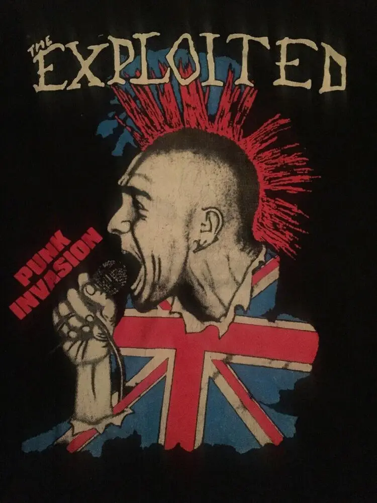 Rare THE EXPLOITED PUNK INVASION Cotton Black Men T-Shirt