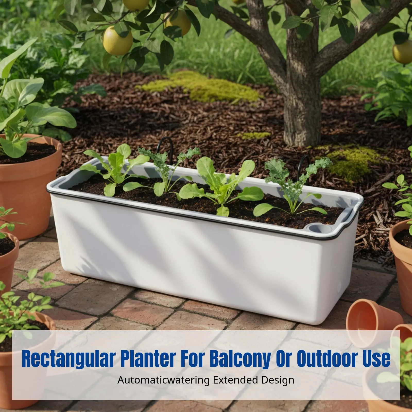 Balcony Hanging Flower Pot Rectangular Self-Watering Planter, Outdoor Wall-Mounted Garden Box, Water Level Gauge view 2