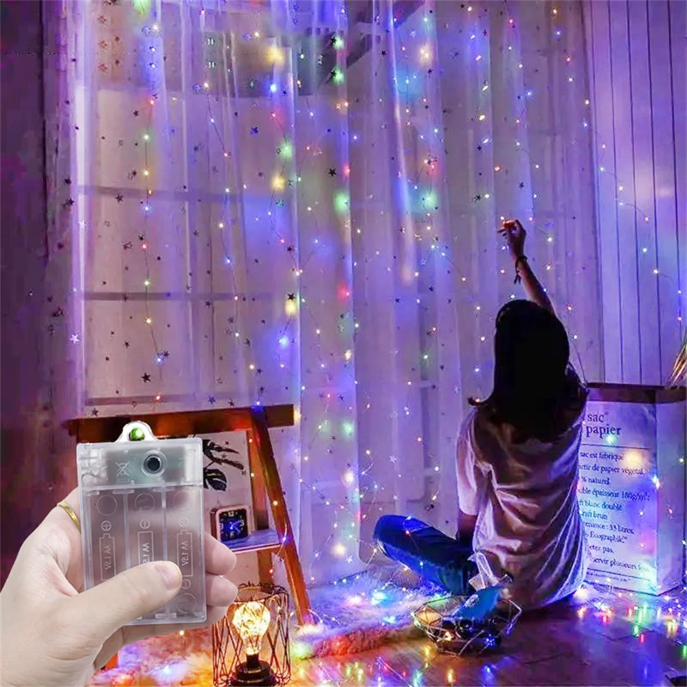 8-Modus Schlafzimmerbeleuchtung für Weihnachten Festliche Vorhang-Lichterketten Batteriebetriebene LED-Lichterketten für Party Hochzeit Raumdekoration