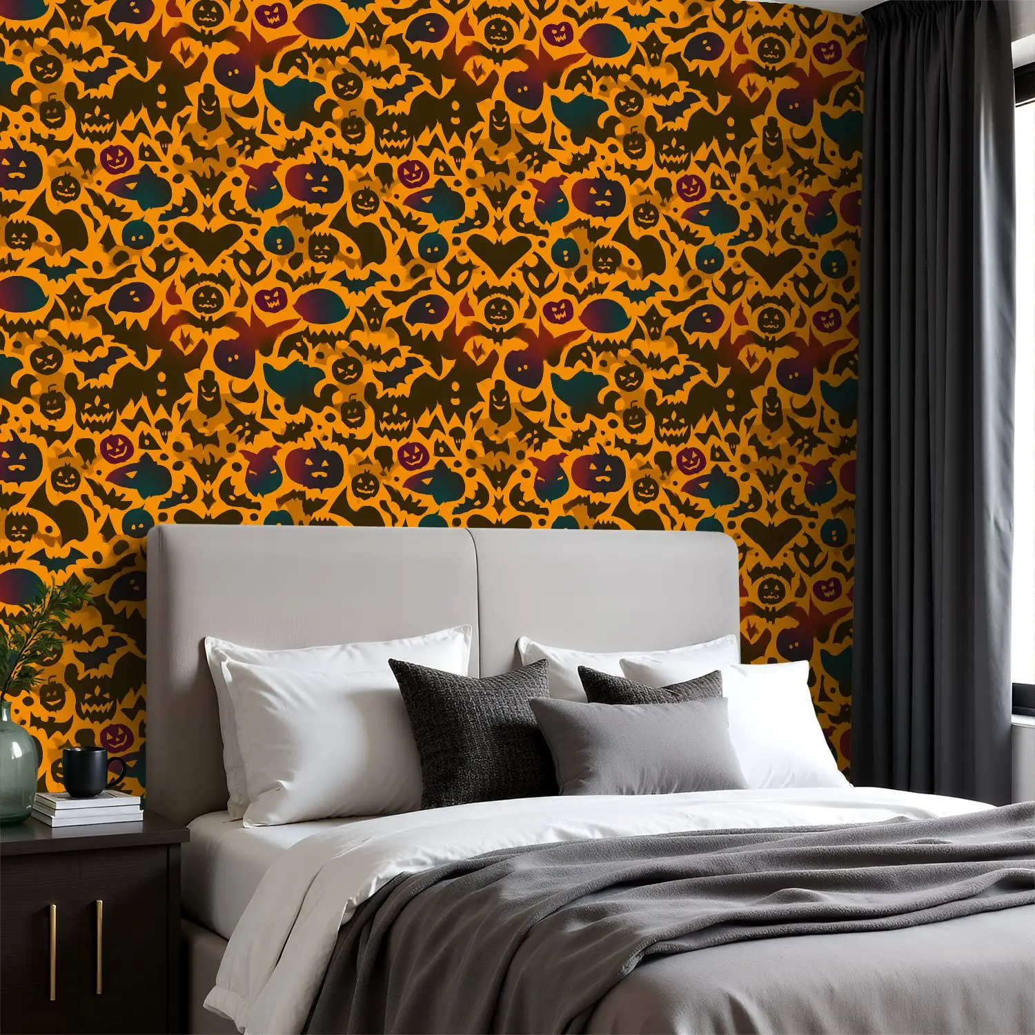 

Обои на тему Хэллоуина 22,83 "X 118" водонепроницаемые обои для гостиной/спальни/ванной комнаты ПВХ стикер на стену
