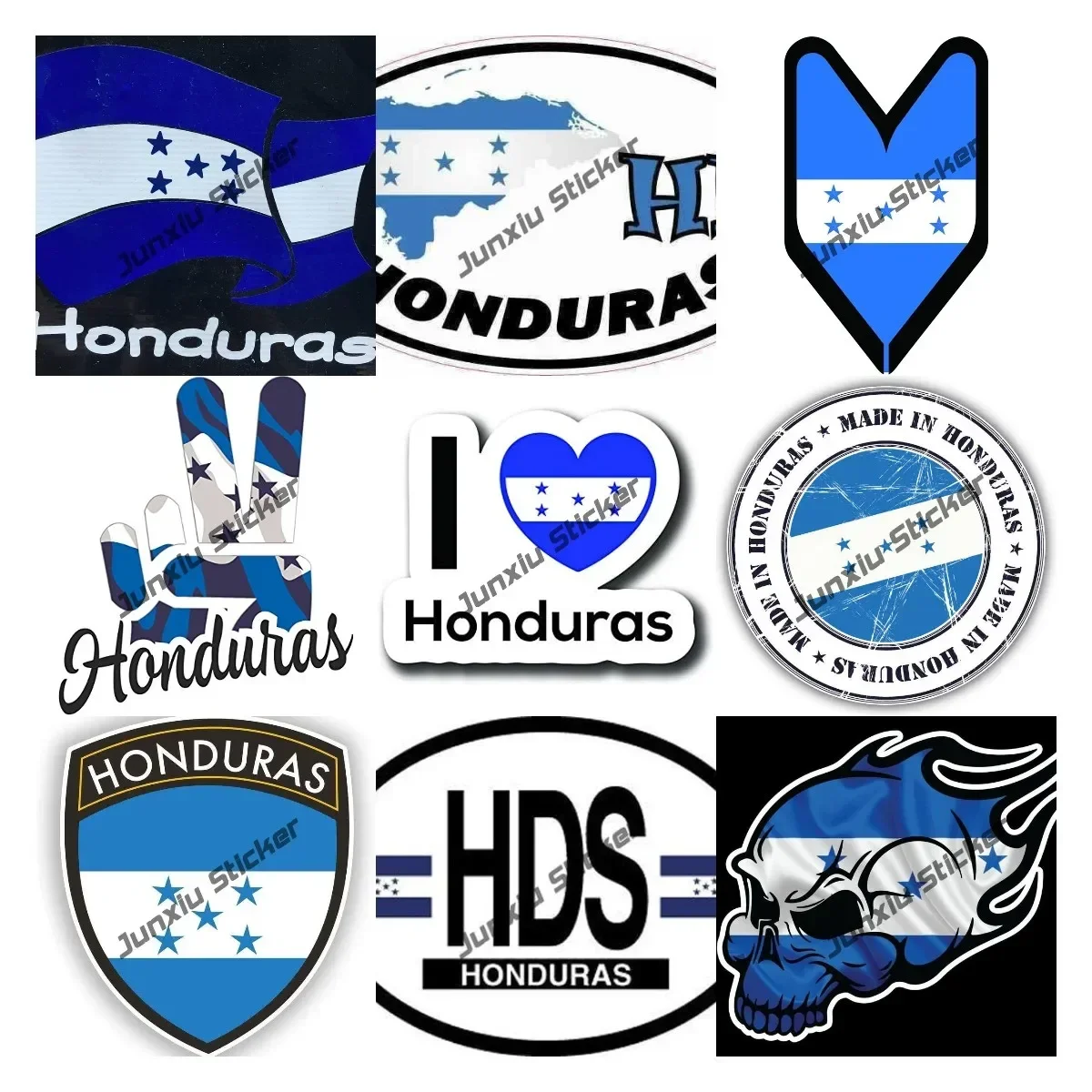 Honduras Flag Emblem Vinyl Stickers Honduras Skull with Flames Country Code Oval HN Sticker with Flag Durable and High-Quality