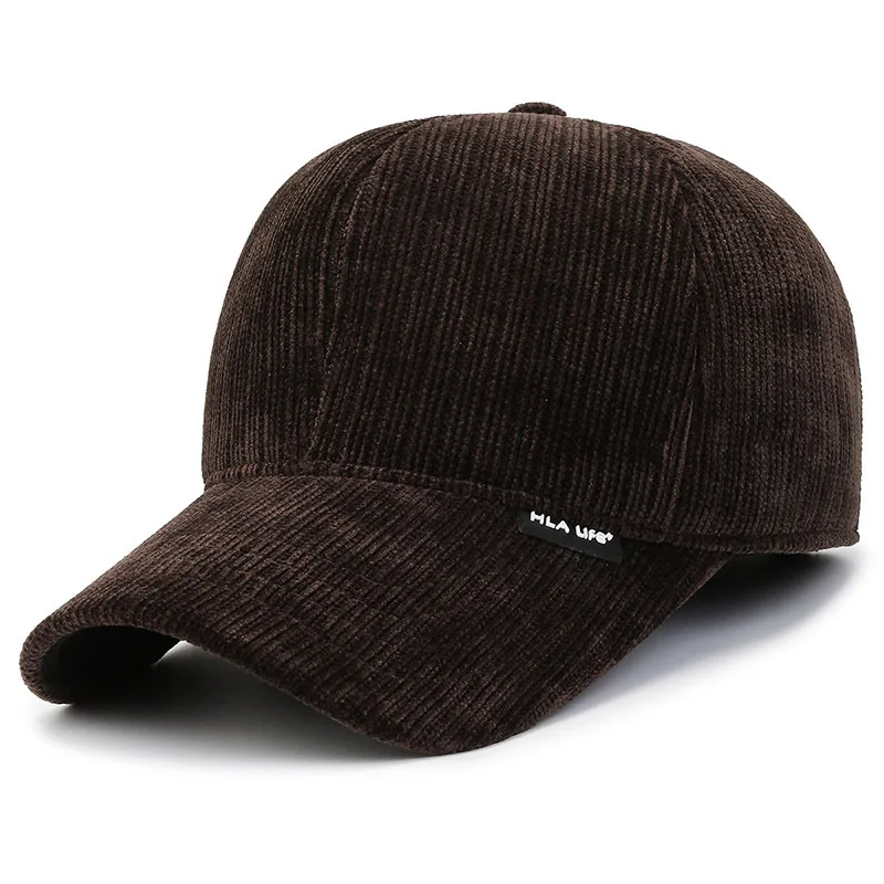 Mens Corduroy Baseball Cap Winter Warm Fleece Thick Snapback Caps for Men Casual Retro Full Closed Earmuffs Hats Dad Hat