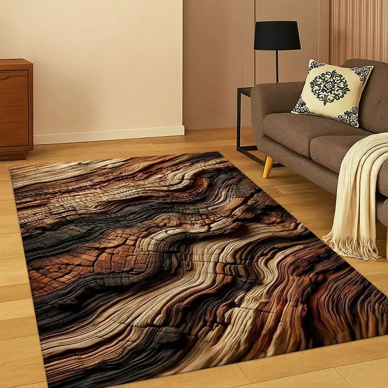 Retro Wood Grain Growth Ring Carpet Rug for Bedroom Living Room Sofa Playroom Doormat Home Decor, Game Area Rug Non-slip Gift