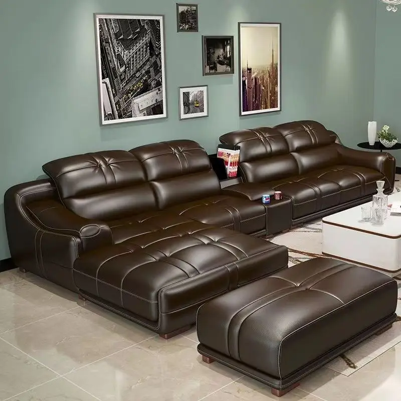 

MANBAS Living Room Sofas Italian Genuine Leather Sofa Sets Big Sectional Corner Couch With Adjustable Headrests Home Furniture