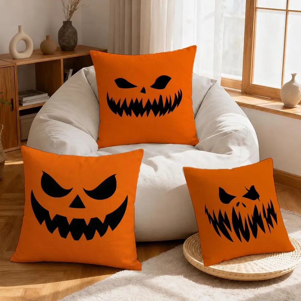 Art Jack-o'-lantern Cushion Cover Linen Anti-Mite Antibacterial Cushion Cover Invisible Zipper Sofa Decor