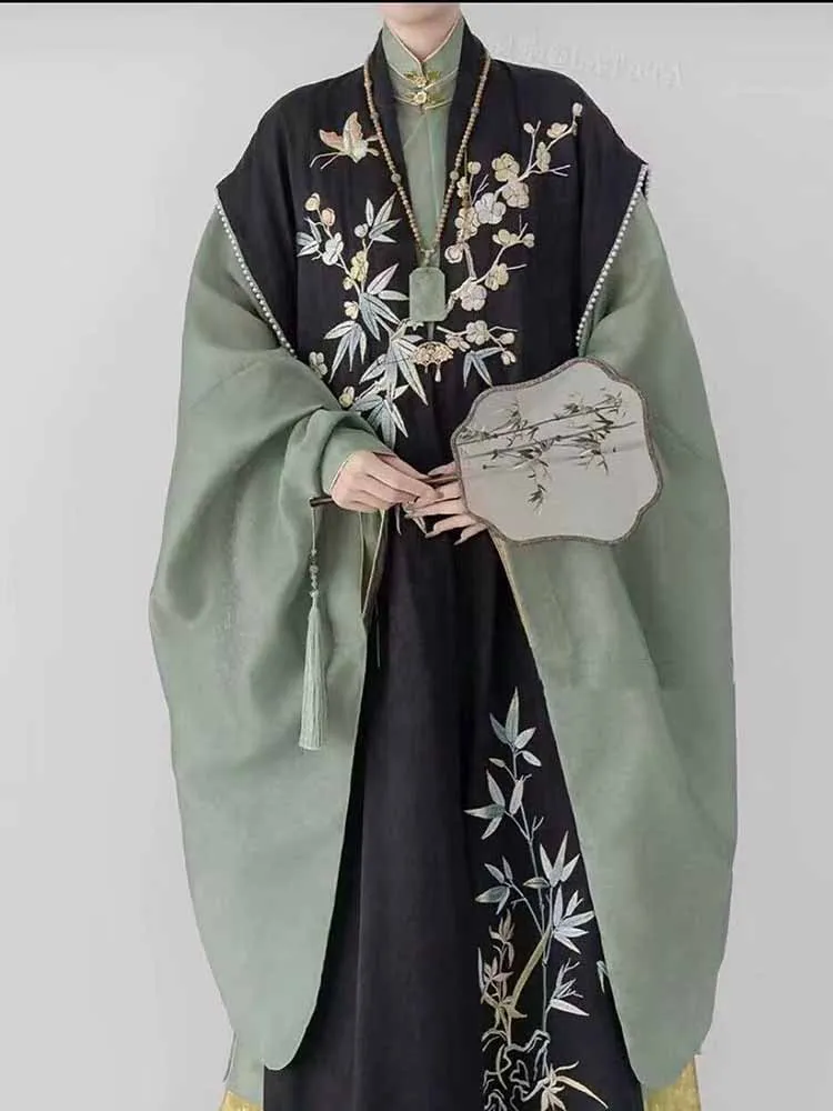 Plus Size 8XL Hanfu For Women 115kg Ancient Chinese Vintage Ming Dynasty Embroidered Black Long Coat BHorse Face Skirt Yellow