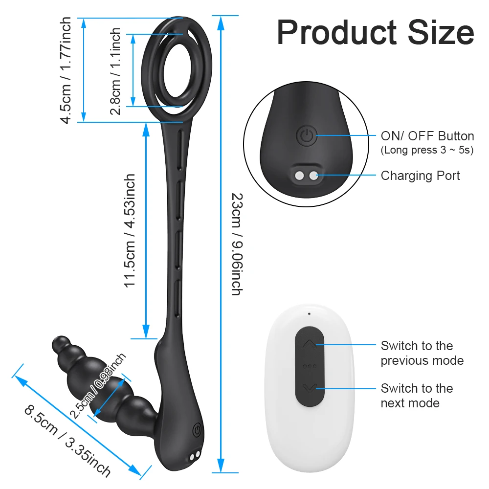 เครื่องสั่นห่วงรัดอวัยวะเพศชายพร้อมลูกปัดเซ็กซ์ทอยเสียบก้นสำหรับคู่รักเครื่องนวดก้นต่อมลูกหมากไร้สายระยะไกล