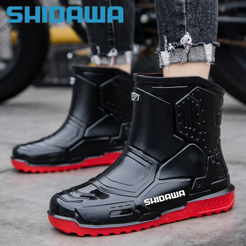 2023 Men\'s Fashion Outdoor Fishing Shoes Punk Rubber Boots Non-slip Waterproof Rain Shoes Car Wash Kitchen Work Shoes Size 36-45