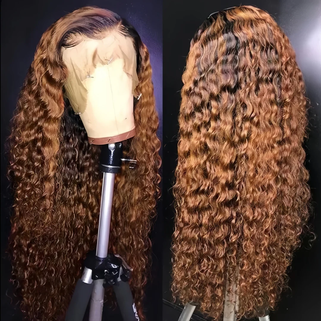 26 بوصة لينة أومبير براون غريب مجعد عميق الدانتيل شعر مستعار أمامي طويل 180 الكثافة للنساء Babyhair غلويليس قطعها يوميا