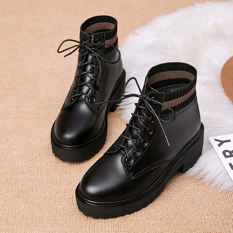 Women Winter Boots Shoes Platform 2024 New Genuine Leather Large Size 41 42 43 Women Ankle Boots Wool Warm Non-slip Boots Ladies