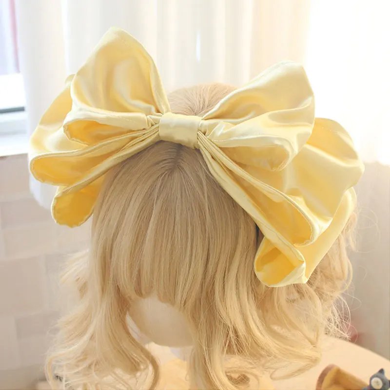 여자 귀여운 헤어웨어 오버사이즈 리본 헤어밴드 수제 JK KC 벨벳 새틴 리본 헤어밴드 로리타 헤어 액세서리