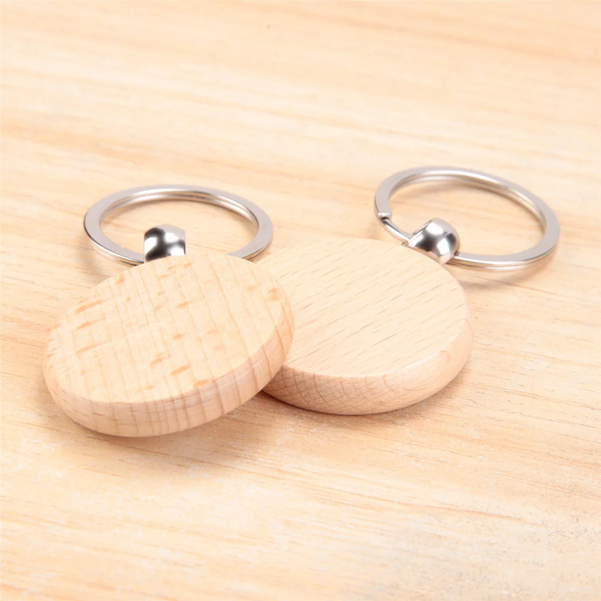 N89R 100Pieces Wooden Keychain Blanks Bulk Round Wood Engraving Blanks Unfinished Wooden Key Ring Key Tag B