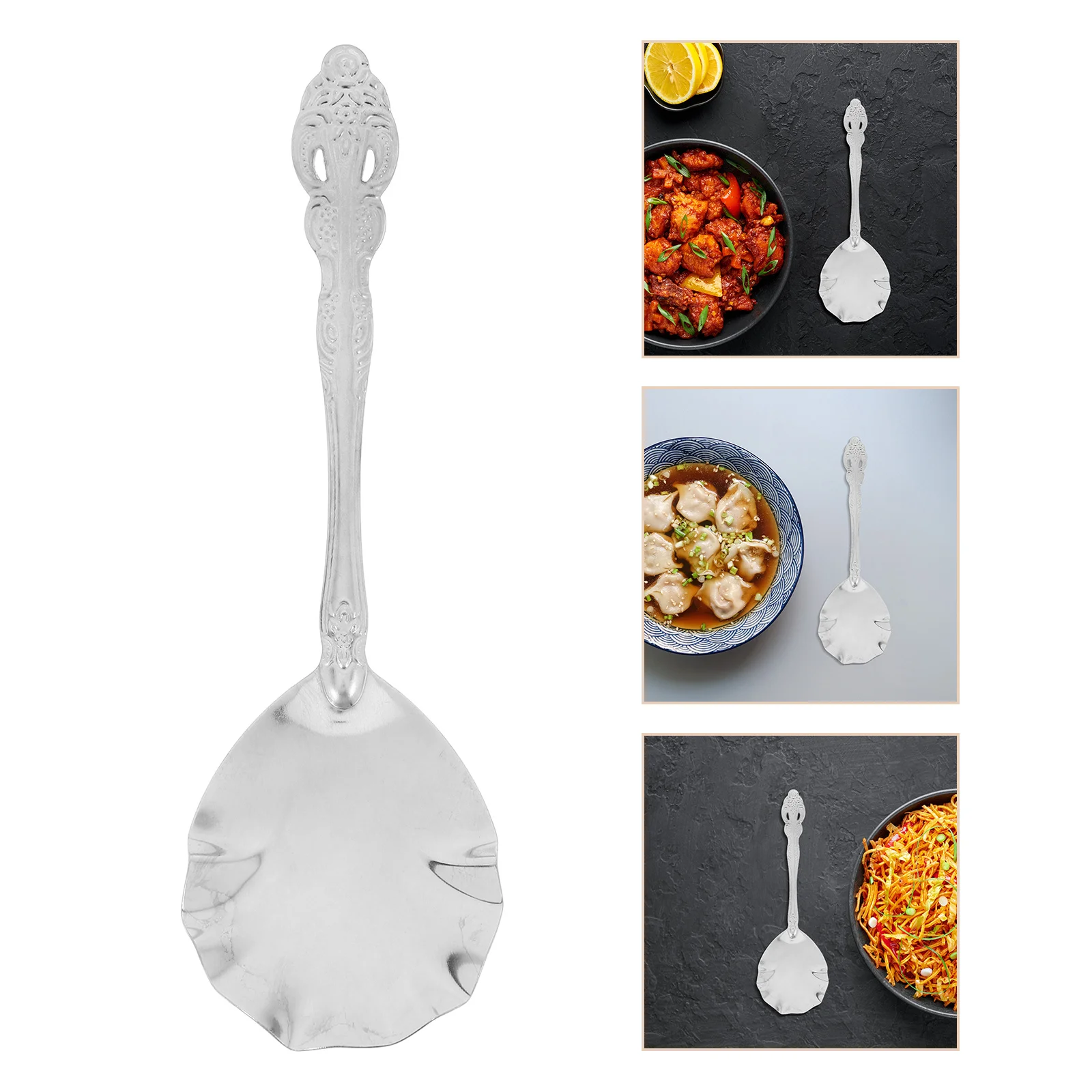 

4Pcs Stainless Steel Spoons Elegant Design Versatile Use Easy Cleaning Kitchen Dining Tableware Large Serving Spoon