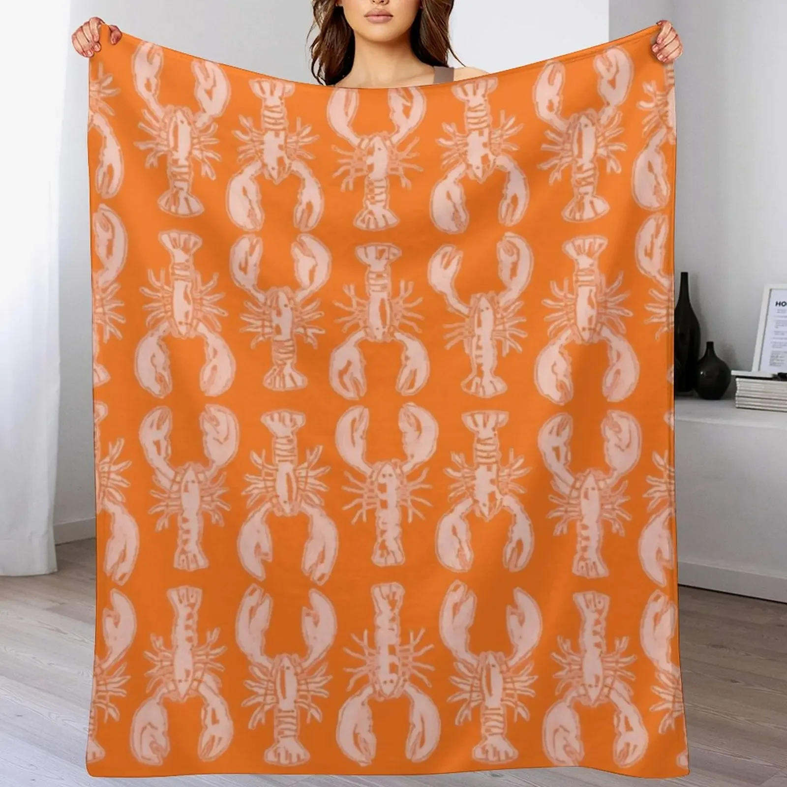 

Cheerful orange lobster print Throw Blanket Beach manga decorative Flannel Blankets