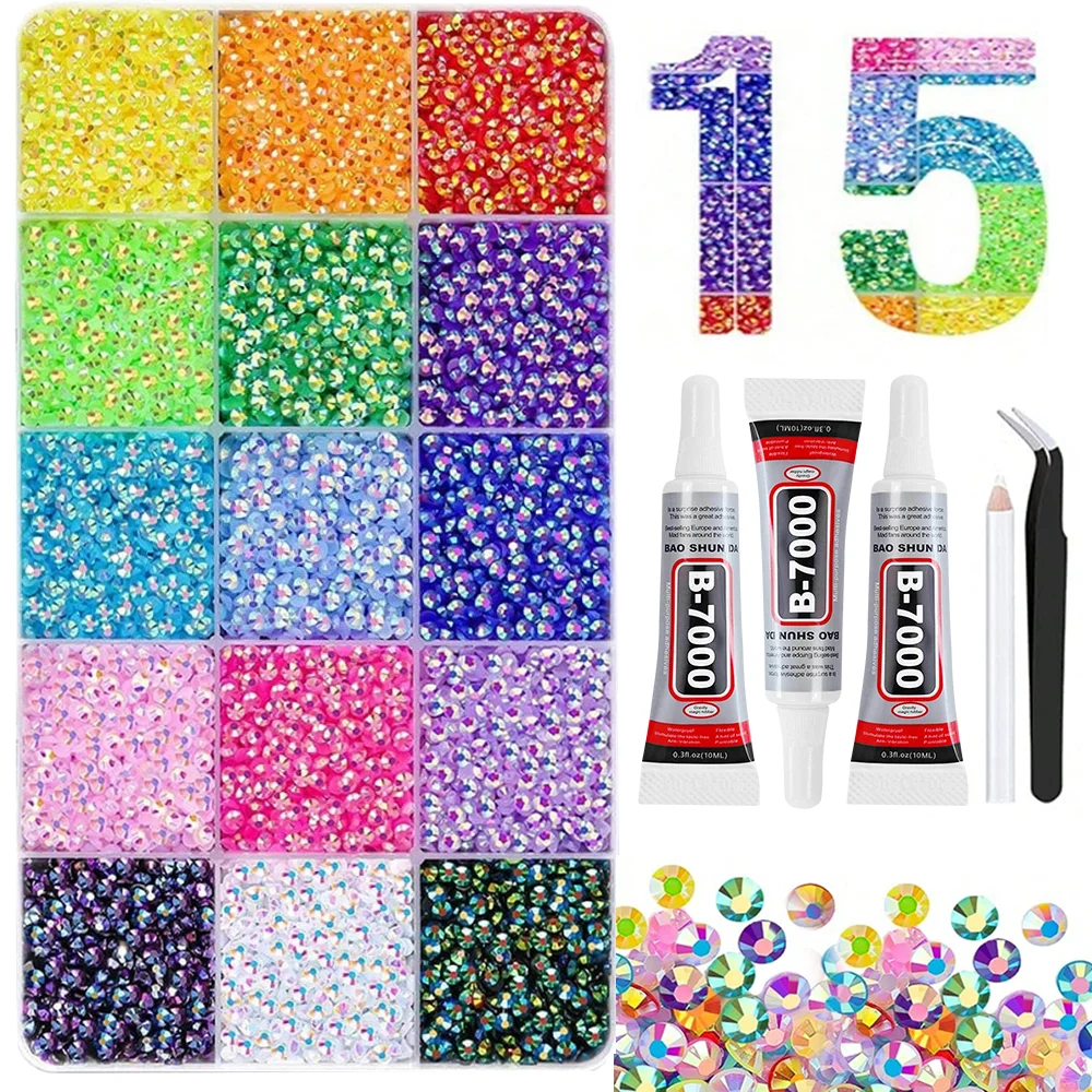 15 Color Bedazzling Kit AB Resin Flat Bottomed Rhinestone set Suitable for DIY Water Bottles Nail art hats Holiday Gifts