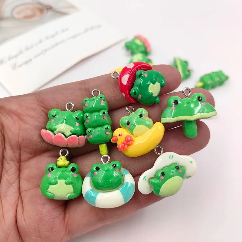 10 قطعة Kawaii الحيوانات الأخضر الفطر الضفدع السحر لصنع المجوهرات النتائج الراتنج المعلقات سحرية فلاتباك لتقوم بها بنفسك أقراط