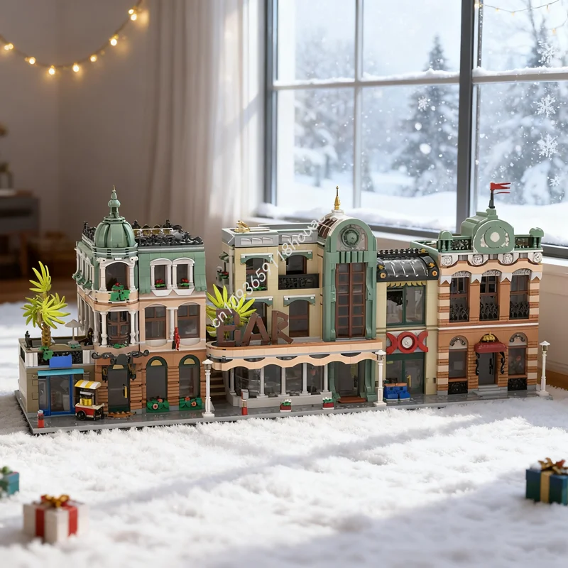 

7338 шт. MOC Boutique для отеля, альтернативные здания, модель здания, рождественские подарки, блоки, сделай сам, креативные развивающие игрушки, детский день рождения