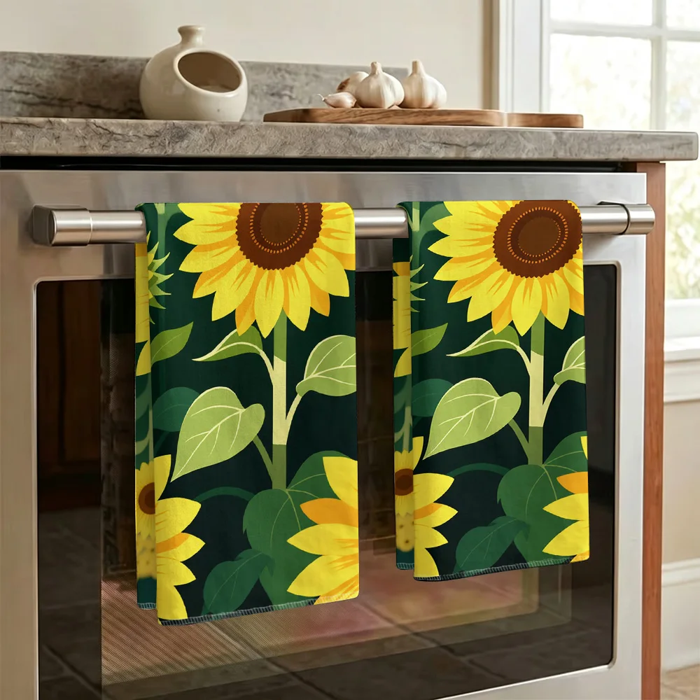1pc/2pcs Sunflower Print Kitchen Towel-Super absorbent, reusable polyester dishcloths perfect for home decor, cooking, baking an