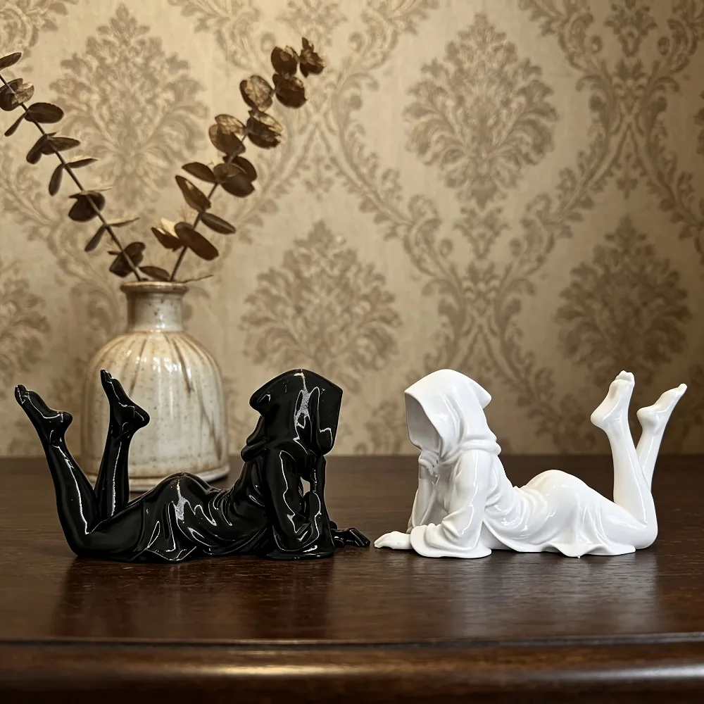 Sexy Posture Ghost Statue Ornament Mysterious Cover Up Doll Statue Unique Dark Aesthetic Home Decoration Very Suitable Bookshelf
