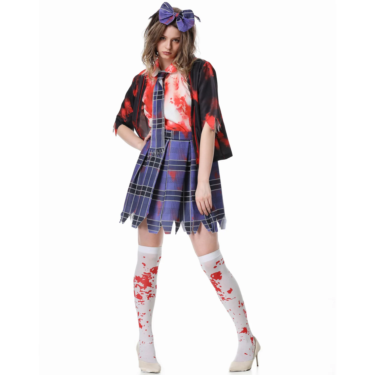 

Phertiful Halloween Role-Playing Cosplay Stage Makeup Plaid Dance Party Costumes Purim Zombie Female Vampire Student Uniforms