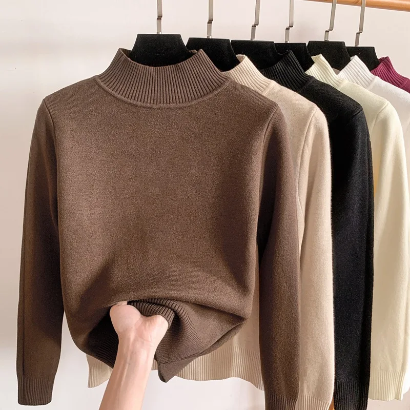 

2023 Autumn Winter Pullover Women Sweater Half Turtleneck Thickened Knitted Warm Tops New Mink Cashmere Sweaters Clothes 28207