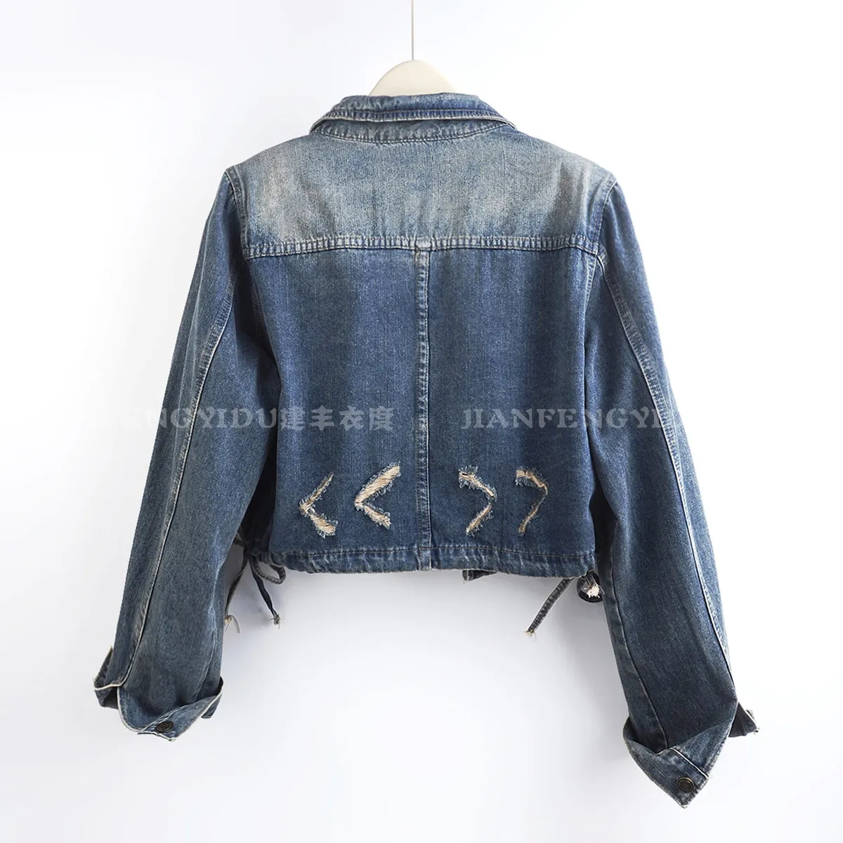 Vintage Blue Denim Shirt Jacket Irregular Hem Casual Lapel Single-Breasted Long-Sleeved Cowboy Shirt Jacket Autumn Women New