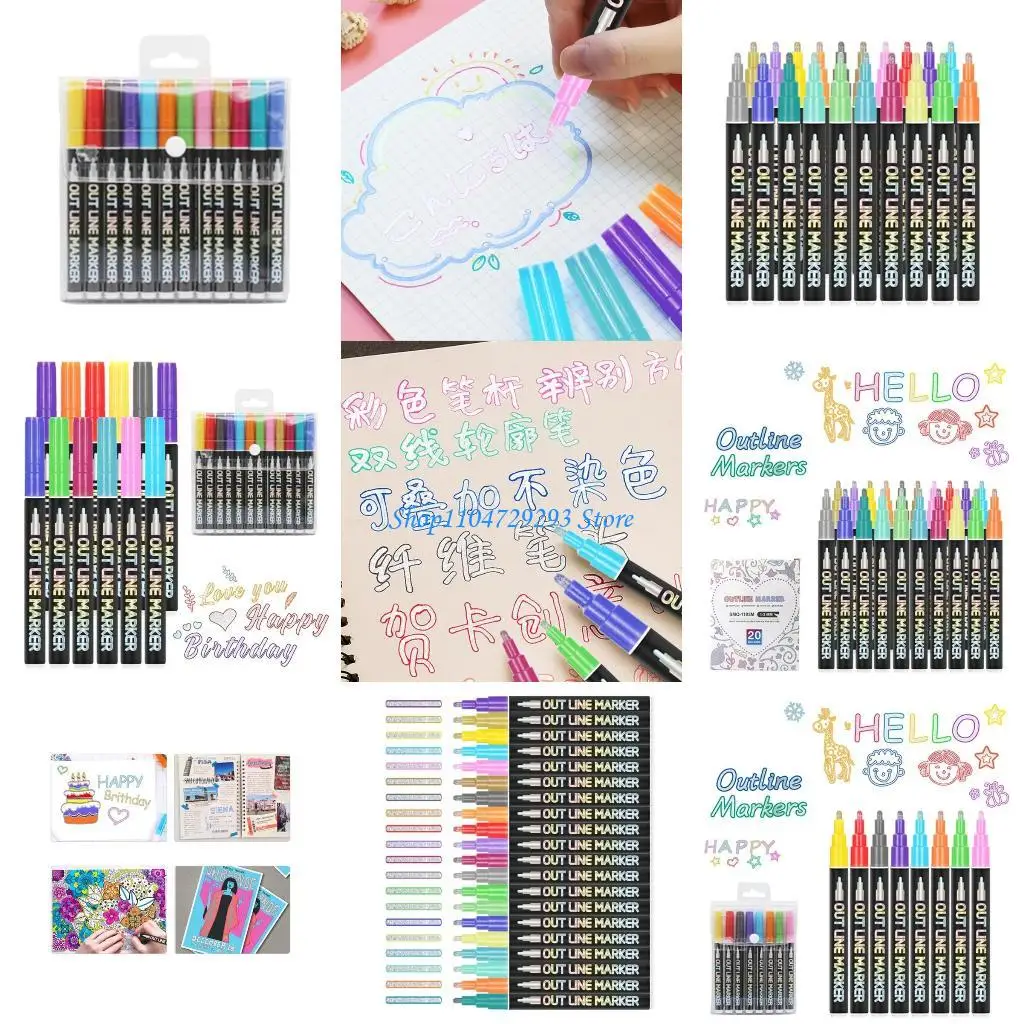

Y2GD Double Line Outline Pens 8/12/20 Colors Outline Markers Glitter Pens