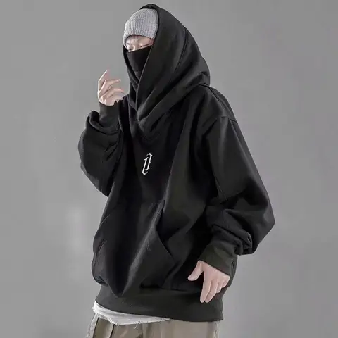 가을 겨울 하이 칼라 까마귀 느슨한 편안한 남성 의류 하라주쿠 힙합 streetwear 양털 후드 오버 사이즈 스웨트