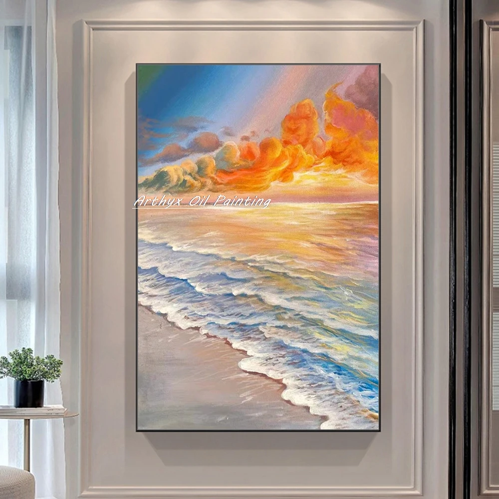 Arthyx-pinturas al óleo de paisaje marino pintadas a mano sobre lienzo, imagen artística de pared, decoración moderna para el hogar, póster de paisaje abstracto, decoración de habitación