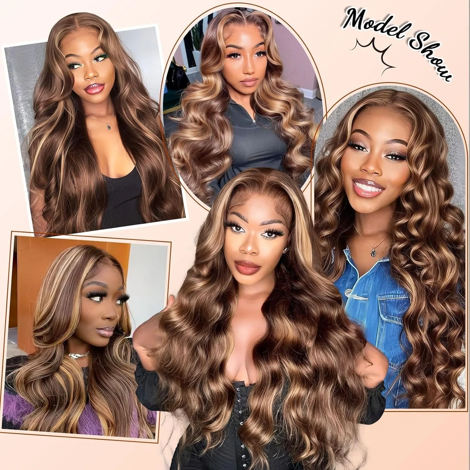 P427 Highlight Human Hair Wig 13x4 Body Wave Lace Front Wigs 30 40 Inch 13x6 HD Lace Frontal Human Hair Wigs 200% Density image 2