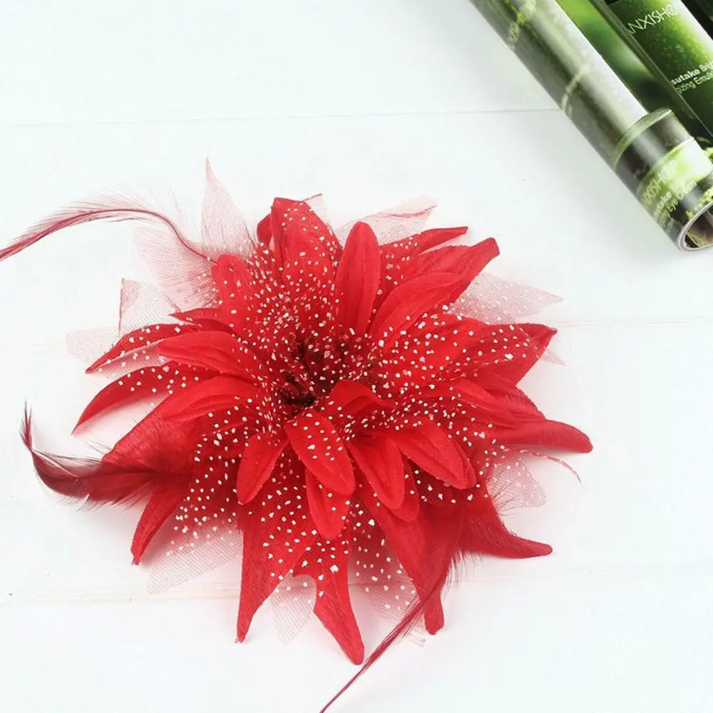Fashion Brooch Feathers Hair Clip Feather Beads Bridal Hairpin Headdress Corsage Flower Hairband for Latin Dance Performance