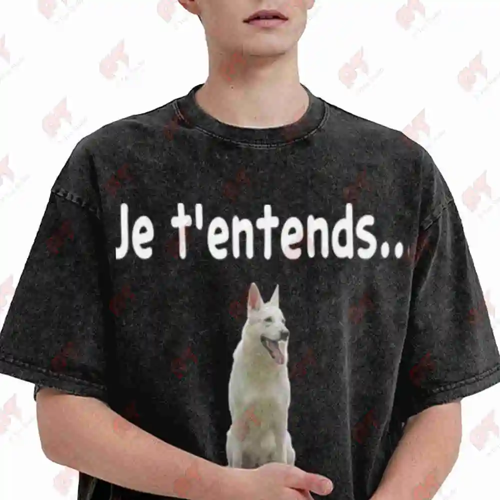 White Swiss Shepherd Dog Vintage Washed Tee Pure Cotton T-Shirt
