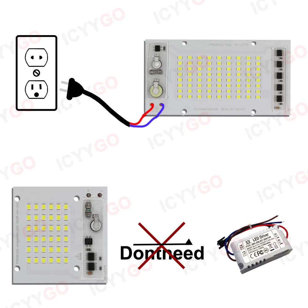 20W 30W 50W 100W 150W SMD Anti-Surge SMD5054 Floodlight 220V Driver-Free LED Lamp Bead Lamp Panel DIY Light Panel Accessories