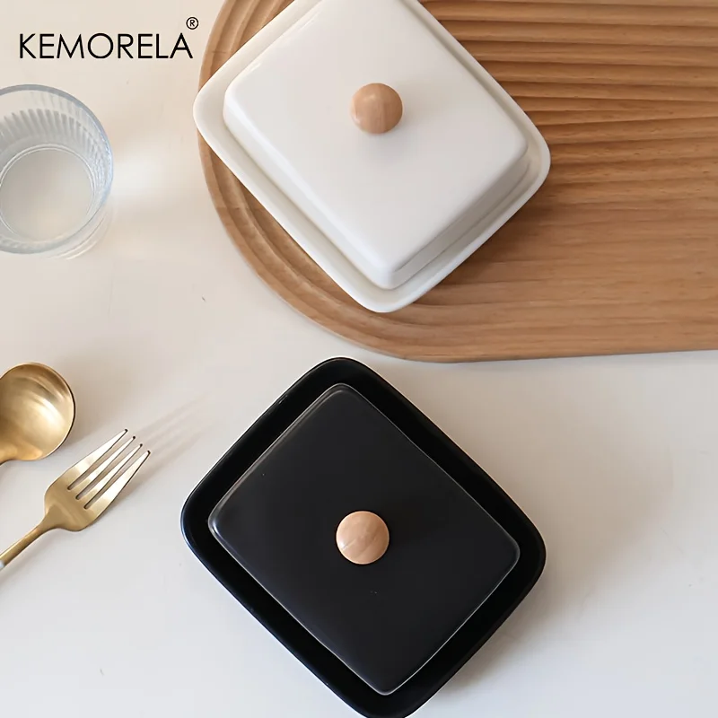 

Ceramic Butter Dish with Lid Rectangular Sealable Cheese Storage Box High-End And Elegant for Kitchen & Restaurant ome